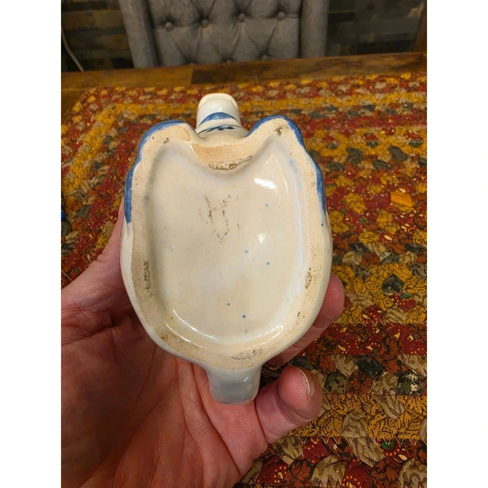 Vintage Blue and White Ceramic Cow Creamer Delft Style Farmhouse Pitcher 5 Inch